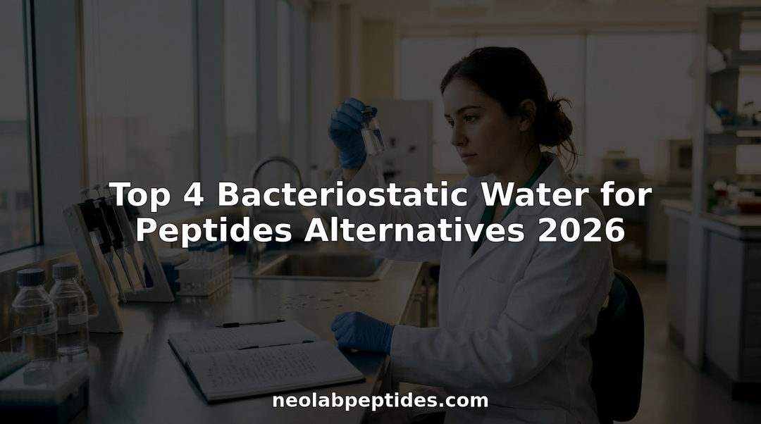 Lab technician holding vial of bacteriostatic water in cleanroom