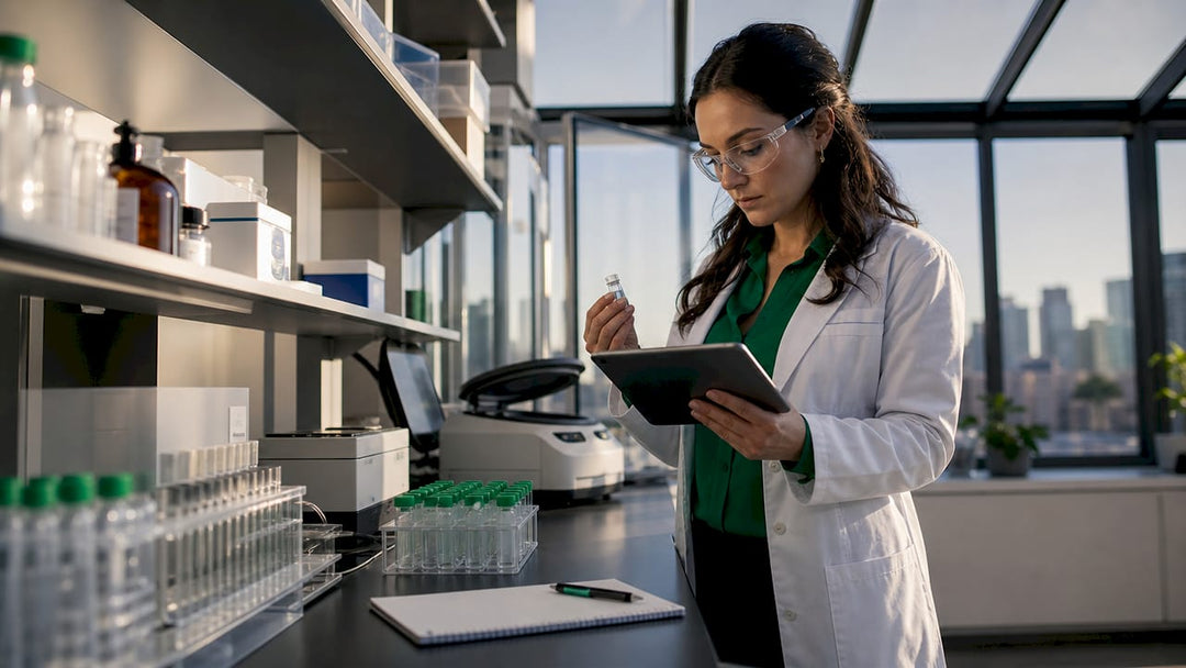 Scientist reviewing CJC-1295 no DAC research samples