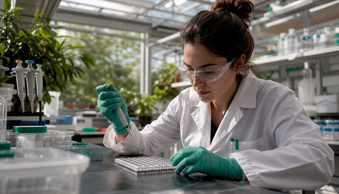 Scientist using peptide assay in biotech lab