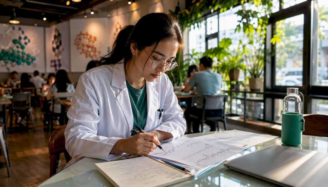 Scientist reviewing peptide purity reports