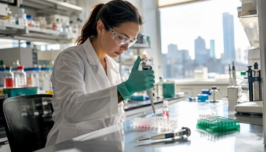 Scientist pipetting solutions in research lab
