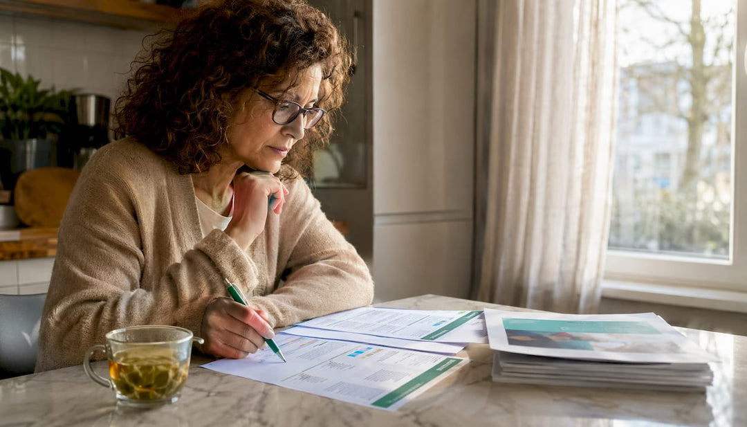 Woman reviewing IGF-1 LR3 peptide documents