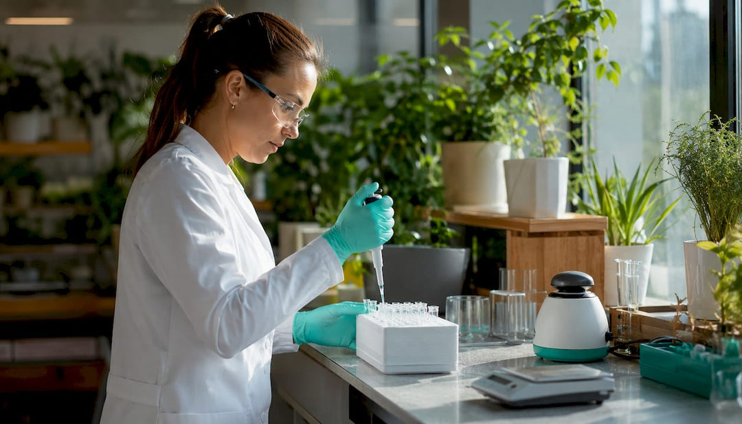 Researcher pipetting peptides in lab