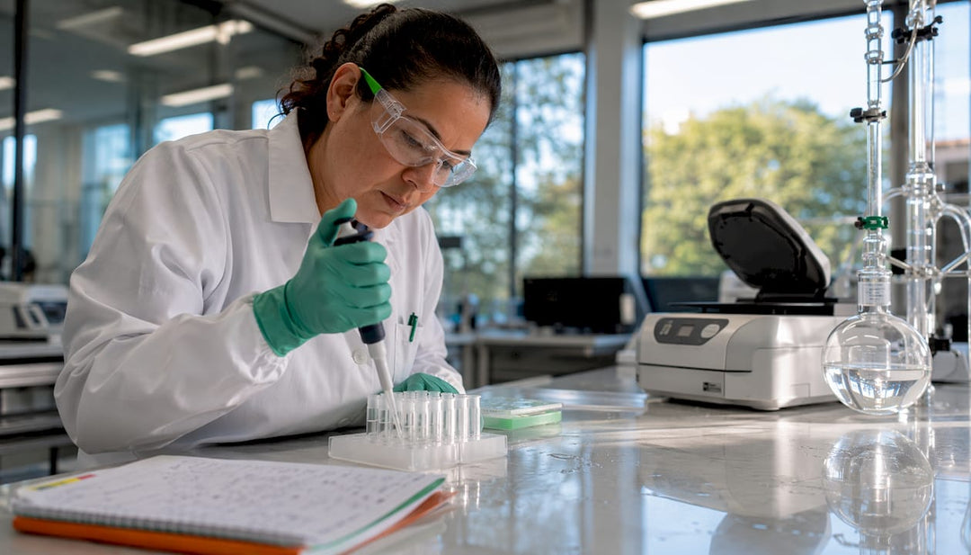 Lab technician performing peptide endotoxin test