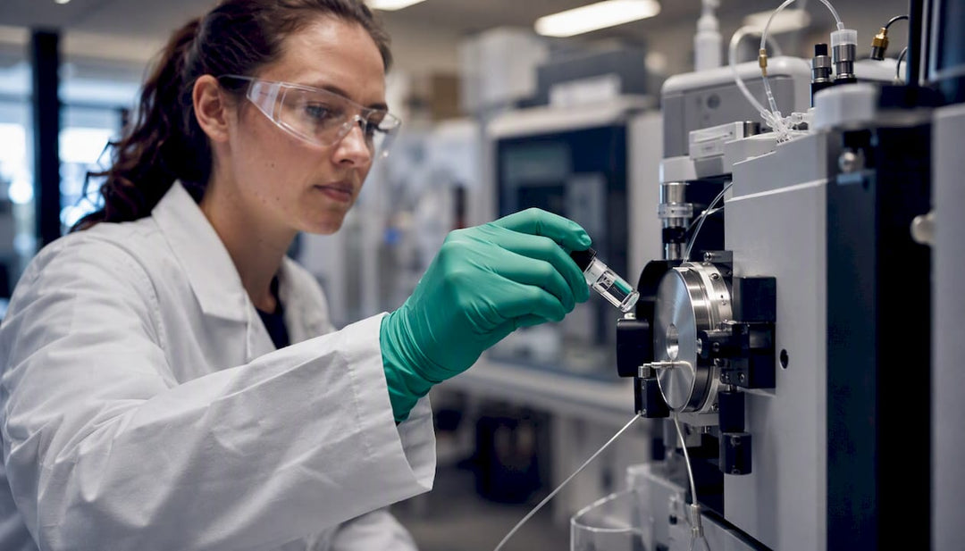 Hand loading peptide vial into mass spectrometer