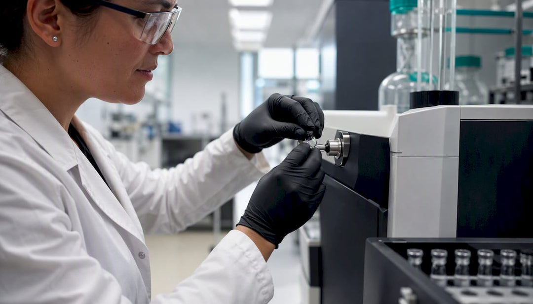 Hands loading HPLC sample vial