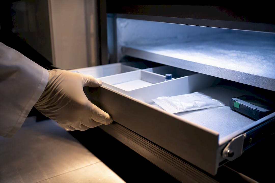 Lyophilized peptide stored in freezer