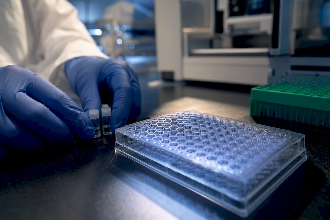 Receptor assay plate beside research samples