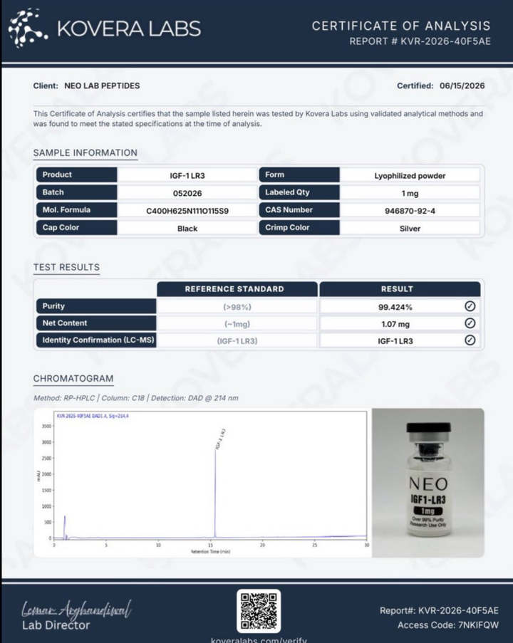 Certificate of Analysis - IGF-1 LR3 - Batch 052026 - Kovera Labs