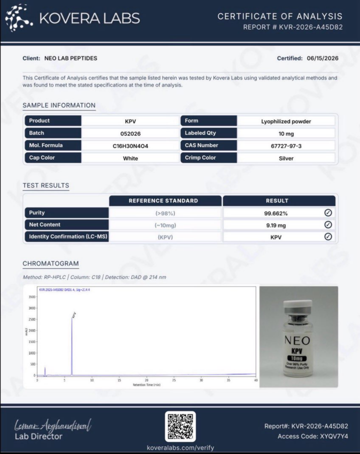 Certificate of Analysis - KPV - Batch 052026 - Kovera Labs
