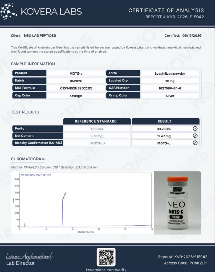 Certificate of Analysis - MOTS-c - Batch 052026 - Kovera Labs