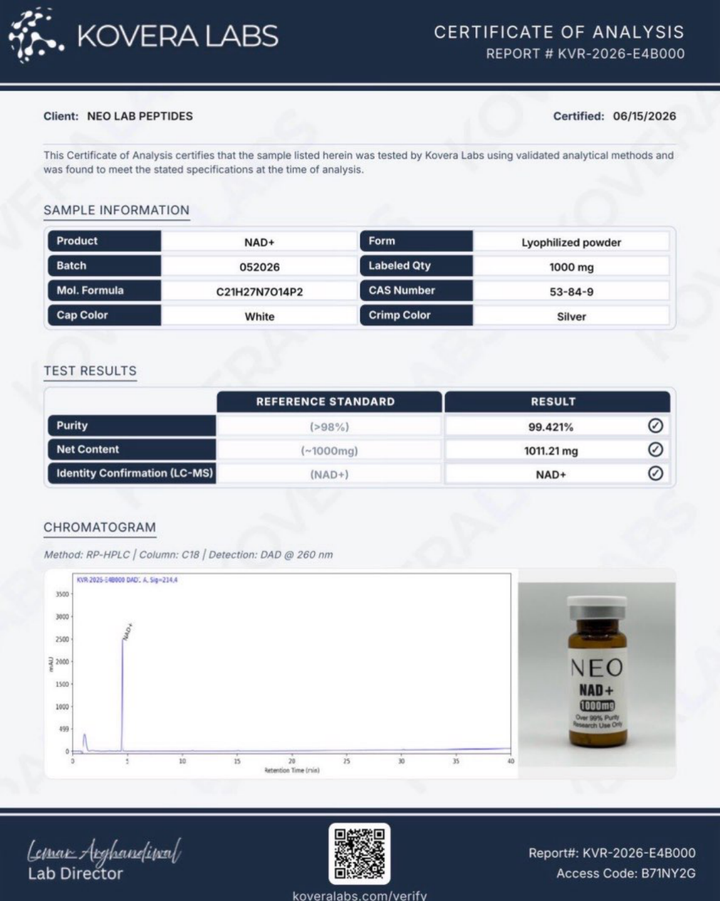 Certificate of Analysis - NAD+ - Batch 052026 - Kovera Labs