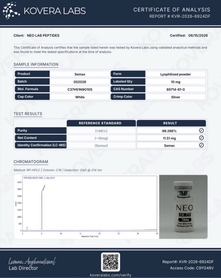 Certificate of Analysis - Semax - Batch 052026 - Kovera Labs